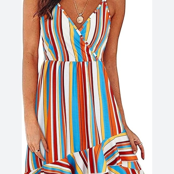 Amazon Dresses & Skirts - Bold & Breezy: Striped Ruffle Wrap Sundress – Perfect for Summer!